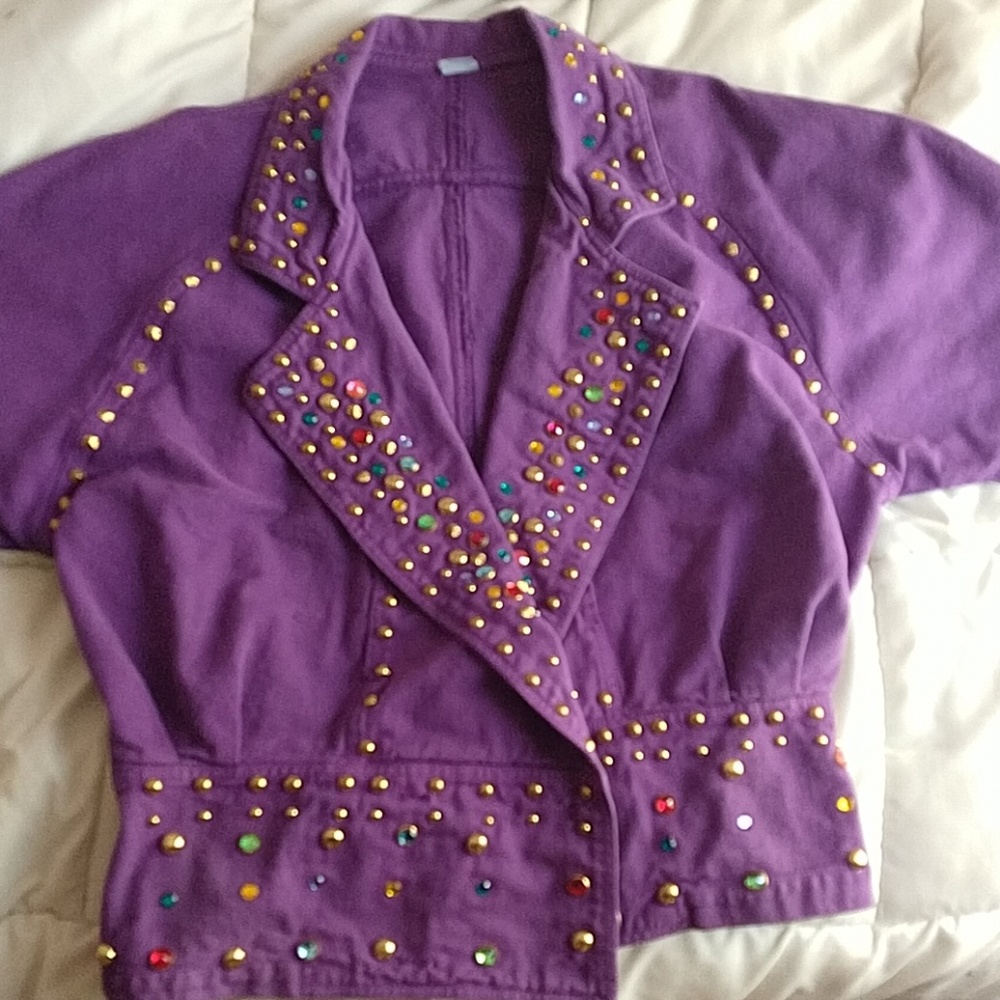 A purple denim bedazzled jacket